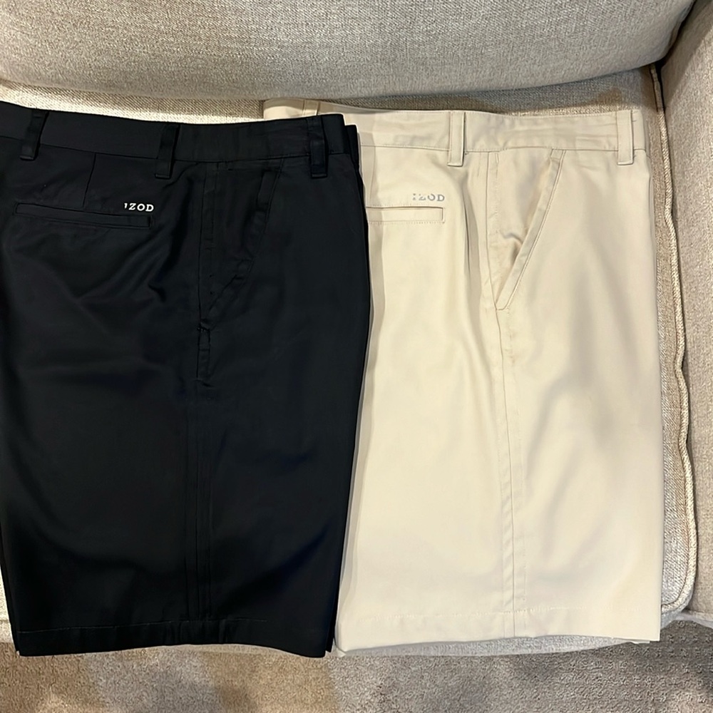 Two very nice pairs of IZOD POLYESTER shorts.  Size 34 waist